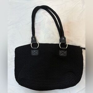 Women’s Lina Black Crocheted Double Handle Shoulder Bag Medium Size